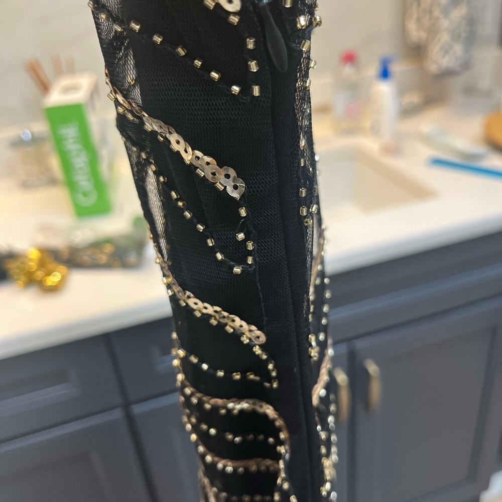 Black 1920s Sequin Fringed Flapper Dress NWOT Size S - Picture 6 of 9